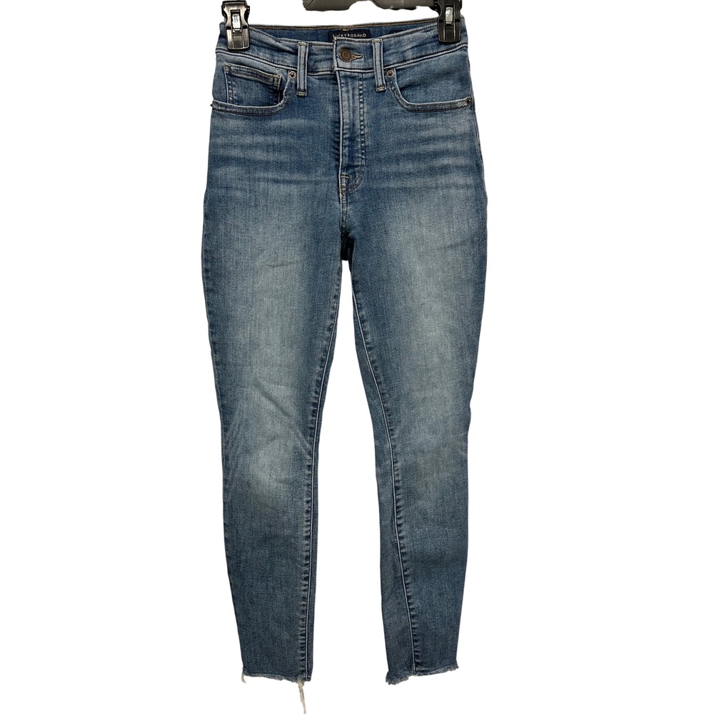 Lucky Brand High Rise Skinny Brigette Blue Denim Jeans Raw Hem Size 4/27 969